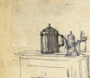 Kannujen asetelma, n. 1890 (musta liitu paperille) tekijältä Albert de Belleroche